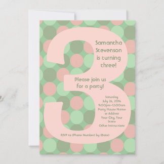 Big Number 3 Girl's 3rd Birthday Party Invitation