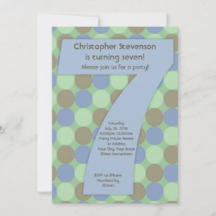 Big Number 7 7th Boy's Birthday Party Invitation