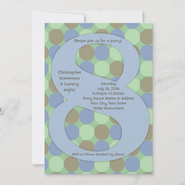 Big Number 8 8th Boy's Birthday Party Invitation (Front)