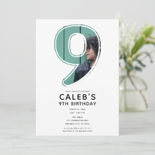 Big Number 9 Nine Photo 9th Birthday Party Invitation