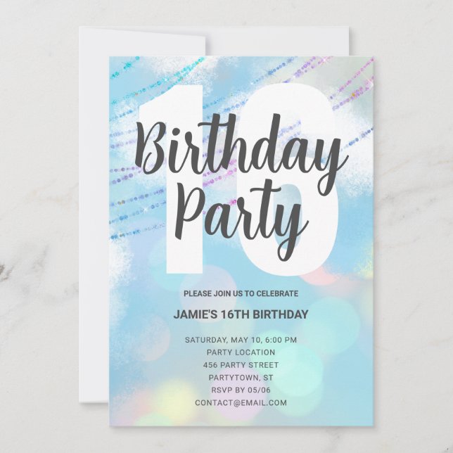 Big Number Bokeh Birthday Party Invitation (Front)