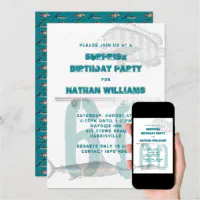 Big Number Fishing Theme Adult Male Party Invitation