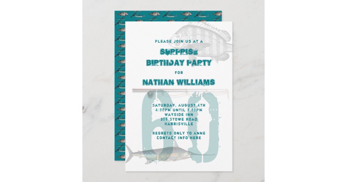Big Number Fishing Theme Adult Male Party Invitation