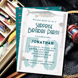 Big Number Fishing Theme Adult Male Party Invitation