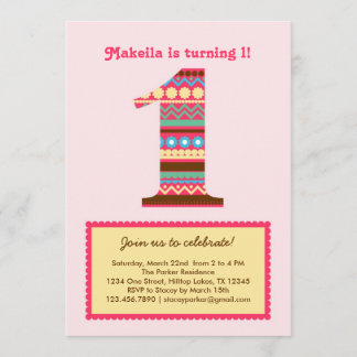 Big Number One Birthday Invitation