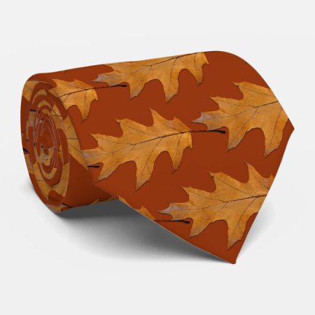 Big Oak Leaves Pattern Rust Orange Fall Tie