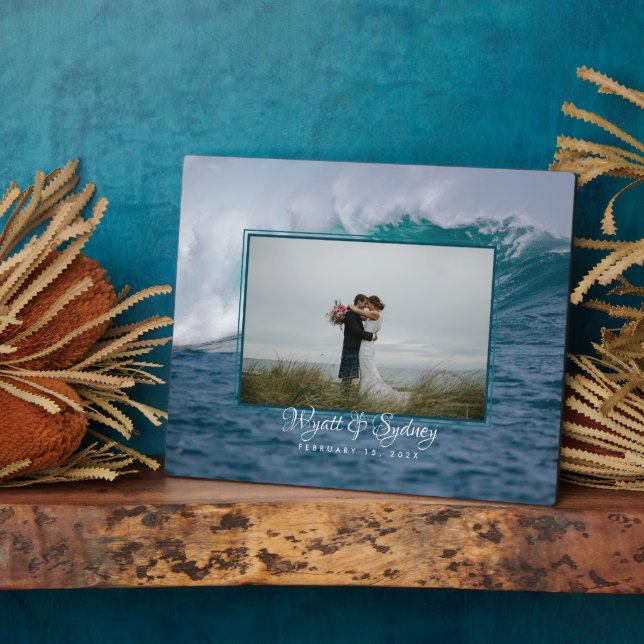 Big Ocean Wave Newlywed Photo Gift Plaque (Side)