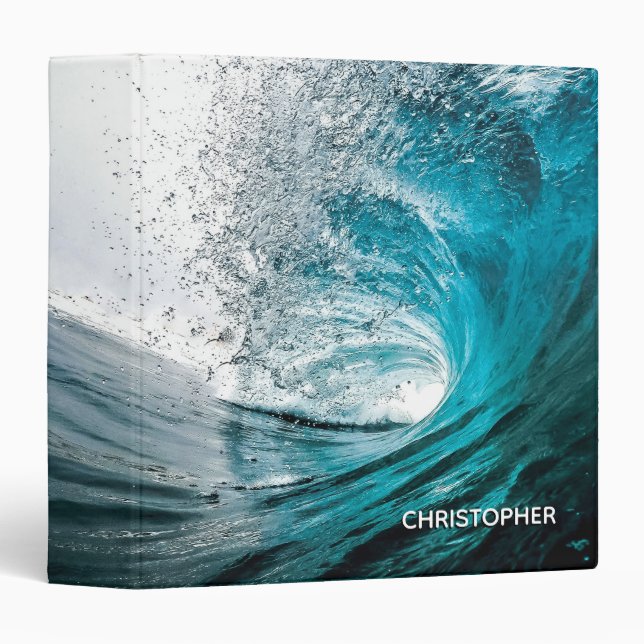 Big Ocean Wave Splash to Add your Name 3 Ring Binder (Front/Spine)
