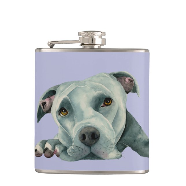Big Ol' Head - Pit Bull Dog Watercolor Painting Flask (Front)