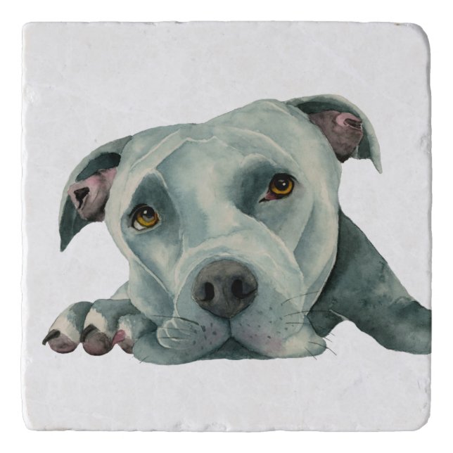 Big Ol' Head - Pit Bull Dog Watercolor Painting Trivet (Front)