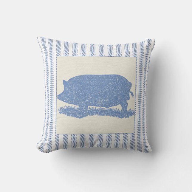 Big Old Hog with Ticking Throw Pillow (Front)