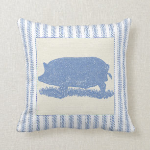 Big Old Hog with Ticking Throw Pillow