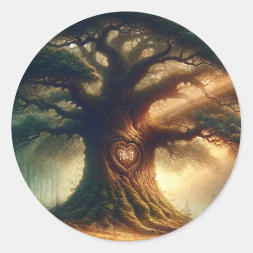 Big Old Oak Tree Enchanted Rustic Forest Wedding Classic Round Sticker