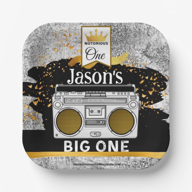 BIG ONE 1st Birthday Boombox Cake Plates (Front)