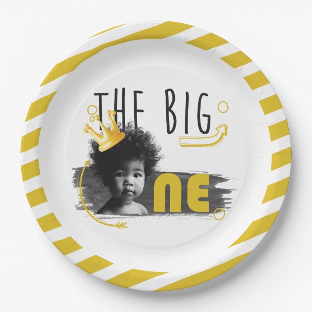 BIG ONE African American Baby Boy Paper Plates (Front)