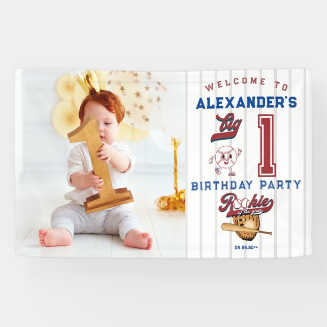 Big One Baseball Rookie First Birthday Welcome Banner (Horizontal)