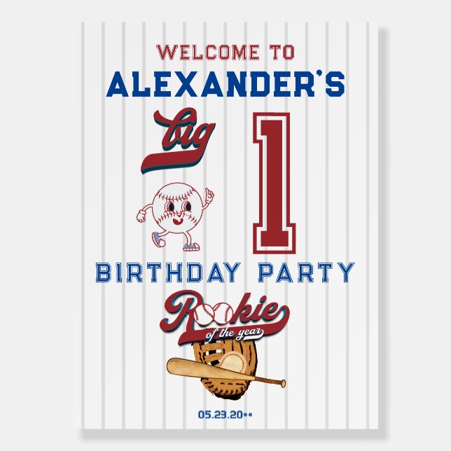 Big One Baseball Rookie First Birthday Welcome Foam Board (Front)
