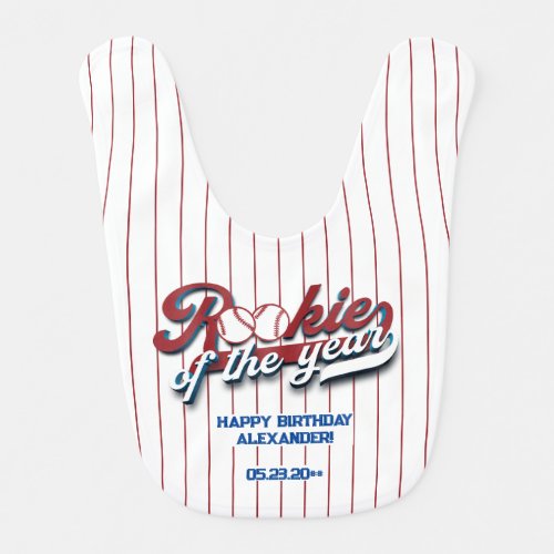 Big One Baseball Rookie Of The Year First Birthday Baby Bib