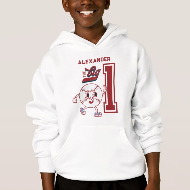 Big One Baseball Rookie Of The Year First Birthday Hoodie (Front)