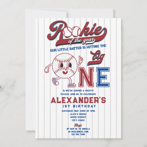 Big One Baseball Rookie Of The Year First Birthday Invitation