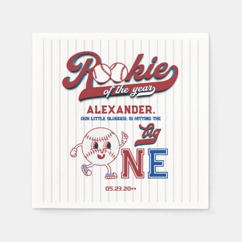 Big One Baseball Rookie Of The Year First Birthday Napkins