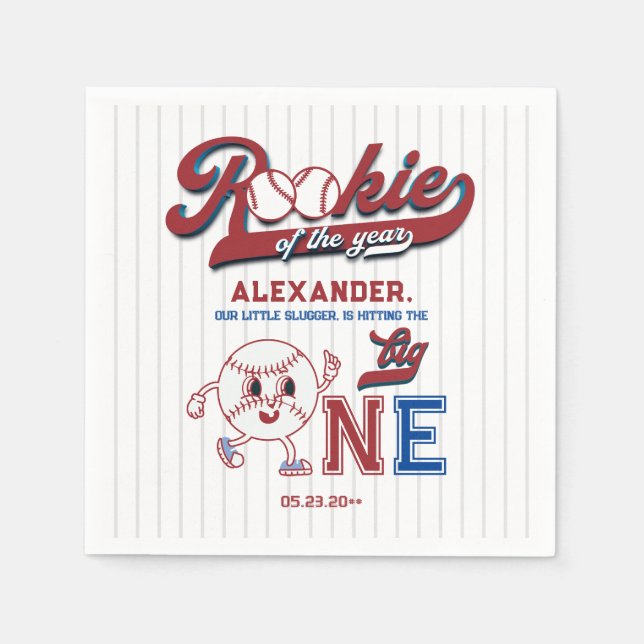 Big One Baseball Rookie Of The Year First Birthday Napkins (Front)