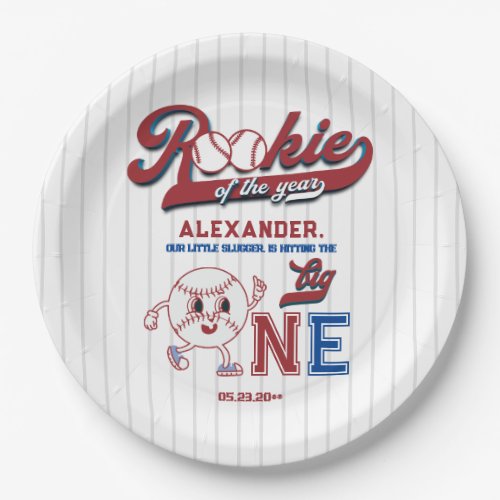 Big One Baseball Rookie Of The Year First Birthday Paper Plates