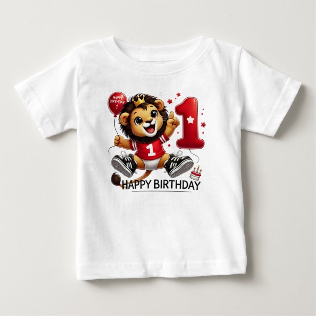 Big One Celebration: Lion with a Balloon Baby T-Shirt (Front)