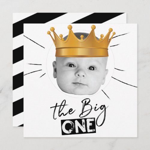 Big One First Birthday Photo Black White Invitation