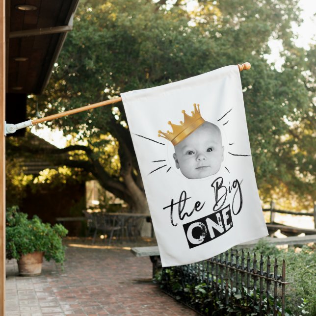 Big One First Birthday Photo House Flag (In SItu)