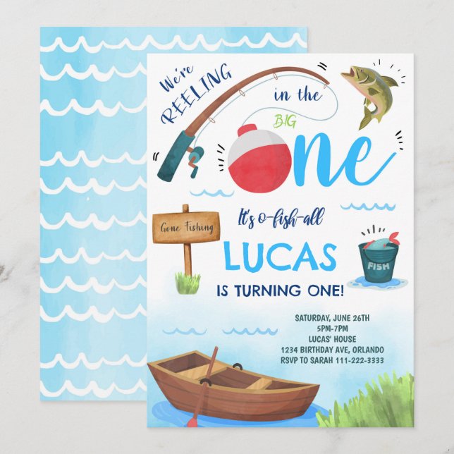 Big One Fishing 1st Birthday Invite (Front/Back)