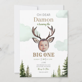 Big One Hunting First Birthday Photo Invitation