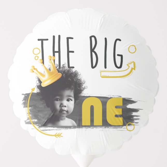 BIG ONE Modern Photo Black White Yellow  Balloon (Front)