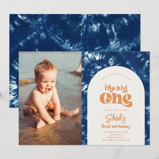 Big One Photo Birthday Invitation | Surfing (Front/Back)