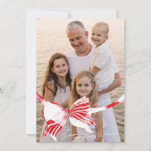 Big One Photo White & Red Plaid Tied With Bow Holiday Card