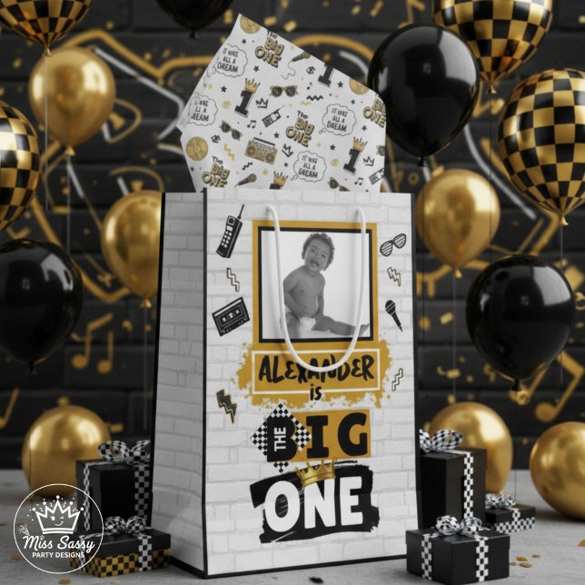 Big ONE Retro 90's Hip Hop 1st Birthday Photo Medium Gift Bag (Creator Uploaded)