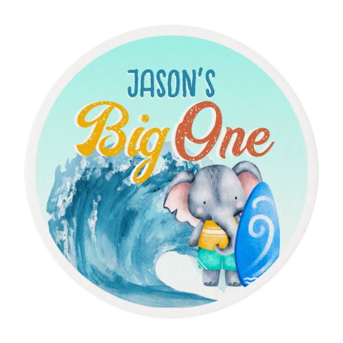 Big One surfing beach 1st birthday party elephant Edible Frosting Rounds