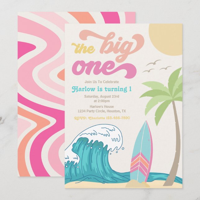 Big One Surfing Invitation | Girl Surfing Invitati (Front/Back)