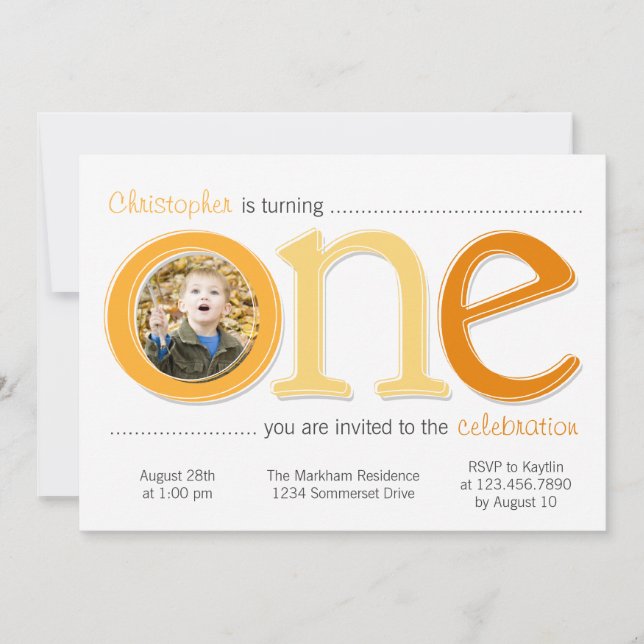 Big One with Photo Cutout Birthday Card - Orange (Front)