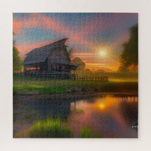 Big Open Barn on farm at Sunrise  Jigsaw Puzzle