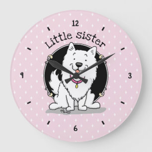 Big or Little Sister American Eskimo Dog - Eskie Large Clock