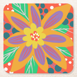 big orange flower square paper coaster