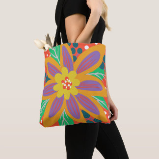 Big orange flower tote bag