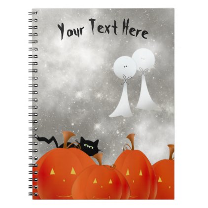 Big Orange Pumpkins Black Cat and Two Ghosts Notebook