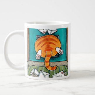 Big Orange Tabby Cat in Cat Flap Coffee Mug