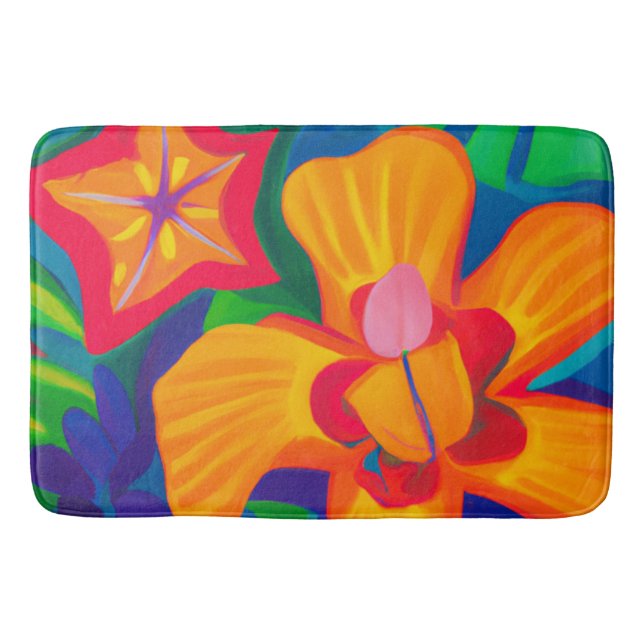 Big orange tropical flower Bath Mat (Front)
