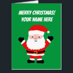 Big oversized Christmas card with Santa cartoon<br><div class="desc">Enormous oversized Merry Christmas card with Santa Claus cartoon. Red and green or custom color background color. Cute big card for best friends, family, co worker, colleague, boss, teacher, coach, neighbor, kids, employee, corporate staff, office personnel, volunteers etc. Outrageous extra large size with evenly big envelope. Extreme XL greeting cards!...</div>