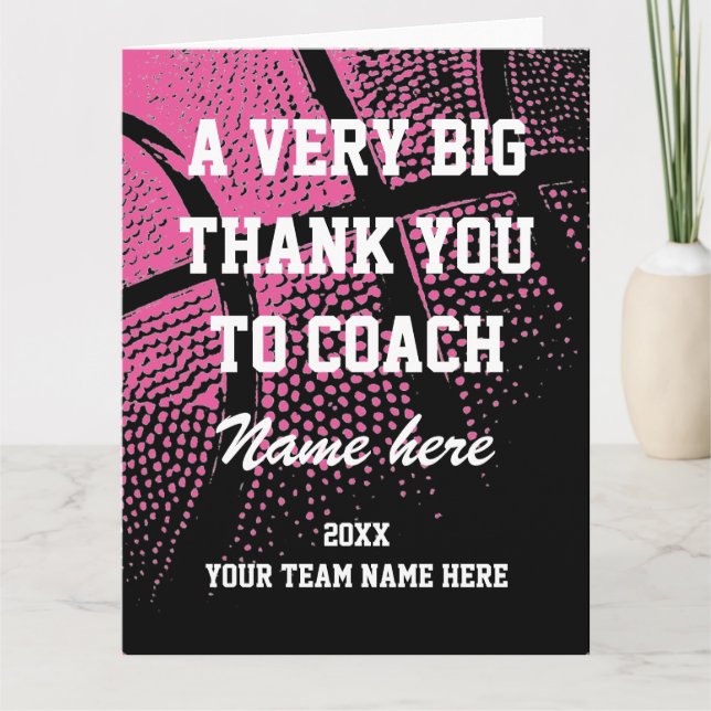Big oversized pink basketball coach Thank You card (Front)