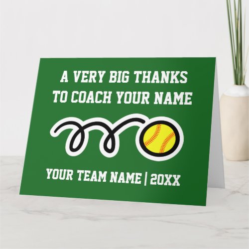 Big oversized You card for softball coach