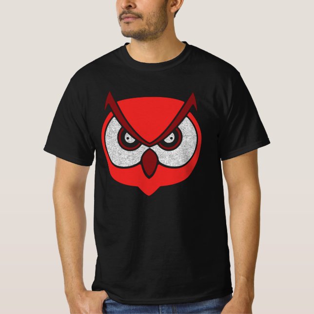 Big Owl Face with Angry Eyes Bright Easy Halloween T-Shirt (Front)